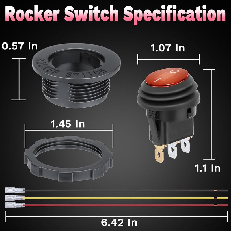 BFXM Round Rocker Switch, 12V Toggle Switch, Waterproof Lighted LED On/Off Switch for Car, Marine Toggle Switch, Automotive Power Switch, SPST 3 Pin - Image 4